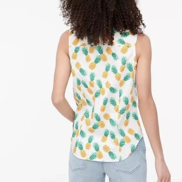 J. Crew Factory Pineapple Fruit Sleeveless Cotton Poplin Shirt Women XL BF815 - Picture 2 of 11